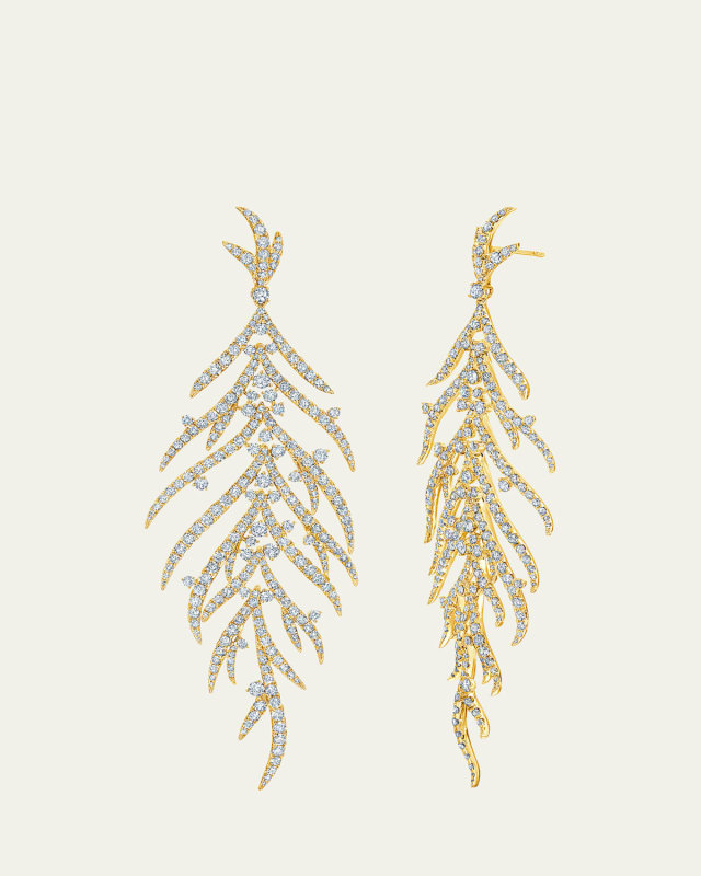 18K Yellow Gold Folha White Diamond Drop Earrings